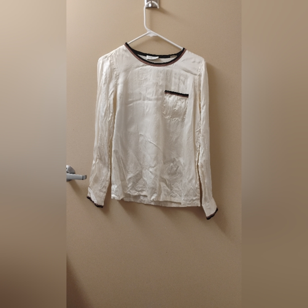 Equipment Femme Women's Silk Satin Long Sleeve Pocket Tee Blouse
